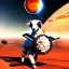 Placeholder: dog lifting a sheep with a forklift on the planet mars