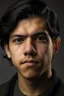 Placeholder: Portrait of a a young man with olive skin and black hair combed back,