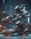 Placeholder: Cyberpunk Futuristic shoes , 3d render, vray, uhd, detailed, hdr, 8k, photorealistic, dramatic lighting, hawken graphic design abstract 3d hitech technological HAWKEN photorealistic uhd 8k VRAY highly detailed HDR