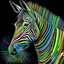 Placeholder: striking conceptual Op Art masterpiece by Heimo Zobernig, featuring intricate manipulation of vivid colorful stroke width and spacing to create a mesmerizing optical illusion of distorted vertical stripes. These stripes evoke a sense of depth and volume, serving as a captivating backdrop for the enigmatic, dark-fantasy inspired colorful zebra's head. The zebra head is rendered with a compelling blend of 3D rendering, photorealism, and painterly technique, exuding an air of