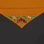 Placeholder: an autumn colored textured cloth embroidered with ornamental leaves and cattle, pointed bottom, on darker textile background, embroidered text across top, western textile art design