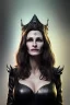 Placeholder: Julia Roberts as evil queen in black leather gown, evil, busty, cleavage, curvy, angry, stern look. character design by cory loftis, fenghua zhong, ryohei hase, ismail inceoglu and ruan jia. unreal engine 5, artistic lighting, highly detailed, photorealistic, fantasy