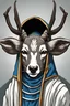 Placeholder: Portrait of a deer sith with four ears, wearing blue and white robes and a hood