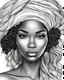 Placeholder: outline art for a gorgeous and sweet black african lady face, boho waves, coloring page, white background, sketch style, only use outline, clean line art, white background, no shadows and clear and well outlined