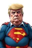 Placeholder: a thoroughly confused, frail, elderly and obese donald trump standing dressed as cartoon superman