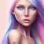 Placeholder: girl nude, cute, beautiful, long blond hair,blue eyes rainbow hair, rainbow dress, close up portrait smiling