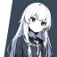 Placeholder: small girl, dead eyes, emotionless face, long white hair, short, cute, Line art