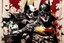 Placeholder: poster in two gradually, a one side Batman darkred and other side Joker gold tones, painting by Yoji Shinkawa,