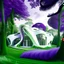 Placeholder: Casa campestre estilo Zaha Hadid obra de arte detallada color blanco crema y violeta impactante árboles verdes personas foto realista 8k