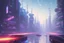 Placeholder: Futuristic cyberpunk street, planet in the sky, impressionism painting