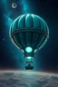 Placeholder: scifi steampunk stratospheric aerostat balloon large travelling through nebula in the style of moebius and dune futuristic nolan glowing teal metallic basket with glass portholes