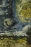 Placeholder: A white cloudy sky with tornadoes painted by Vincent van Gogh