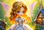 Placeholder: closeup, double exposure, merged layers, golden patina, corrosion, topographic lines, needle felt mohair cute chibi fairy princess, fairy village, watercolor and charcoal S<AI in sunshine