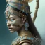 Placeholder: Sango fantasy, fantasy magic, intricate, sharp focus, illustration, highly detailed, digital painting, concept art, matte, art germ and Paul Lewin and Kehinde Wiley, masterpiece Mayan princess dancer head bronze feather's' Asian Latin girl nice breast brown Thai hair turquoise silver blue sky