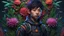 Placeholder: Expressively detailed and intricate 3d rendering of a hyperrealistic: asian boy, cyberpunk plants and flowers, neon, vines, flying insect, front view, dripping colorful paint, tribalism, gothic, shamanism, cosmic fractals, dystopian, dendritic, artstation: award-winning: professional portrait: atmospheric: commanding: fantastical: clarity: 16k: ultra quality: striking: brilliance: stunning colors: amazing depth