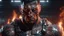 Placeholder: 4k full realism full details logo combattant UFC homme cheveux noirs yeux noirs demon terminator cyberpunk firestarter hardrock emission radio pyromane