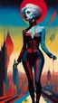 Placeholder: full body, stylized representation of a audacious vampire girl by Afarin Sajedi, her silhouette residing amidst bold, attention-grabbing abstract design that's defined by bursts of vibrant, highly saturated hues, juxtaposed against stark, surrealist landscapes or bustling colored cityscapes, vectors of strikingly dressed people indulging in eccentric poses, interspersed within alien, otherworldly