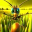 Placeholder: A colorful insect on a child's palm with a background of a hay field, an insect, a weta disney pixar, an insect, a still image of a weta disney, a weta disney, which looks like an insect, a portrait of an insect, a picture of a crazy wasp, a 3D rendering of a complex wasp, Folded Insect Forearms, Weta, Giant Insects, Weta Studio, Thopter from magic the collection