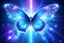 Placeholder: cosmic lightblue bright butterfly flying over a magic crystal
