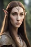 Placeholder: young elven woman with an ordinary face, very long brown hair and brown eyes