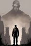 Placeholder: girl, standing, silhouette, comic book,post-apocalypse, gray background,