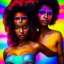 Placeholder: full body shot, masterpiece, best quality, family of three, dark skinned, sparkling eyes, fluorescent skin, colorful makeup, afro, highly detailed body, sun light, 4K, RAW, depth of field, high contrast, realistic details, 24mm