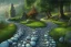 Placeholder:  winding stone path lit river