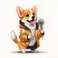 Placeholder: corgi wearing hoodie jacket, wearing gold necklace, rapping or singing with a mic, cartoon style, full body, great anatomy, no background colors.