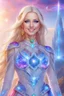 Placeholder: cosmic woman smile,beautiufos rainbow, admiral from the future, galactic confédération, fine whole face, crystalline skin, expressive blue eyes,rainbow, smiling lips, very nice smile, costume pleiadian, Beautiful tall woman pleiadian Galactic commander, ship, perfect datailed golden galactic suit, high rank, long blond hair, hand whit five perfect detailed finger, amazing big blue eyes, smilling mouth, high drfinition lips, cosmic happiness, bright colors, blue, pink, gold, jewels, realist,