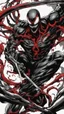 Placeholder: A close picture of Venom symbiote as ghost of Sparta red tattoos and Clothes, holding blade of choice