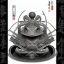 Placeholder: Ukiyo-e styled art, blacn and white frog