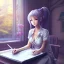 Placeholder: Anime girl studying in room, perfect face, window, nature, anime style, unreal engine 5, studio lighting --ar 2:1