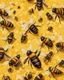 Placeholder: gentle background with bees, honeycombs in the background, bees on hives on a yellow field