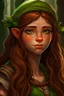 Placeholder: Gnom, braune lange wilde Haare, große, auffällig dicker Nase, grüne Augen, sehr jung (etwa zwanzig Jahre) , Druide, gebräunte Haut, Zeichen im Gesicht, keine Falten im Gesicht, etwas dicker