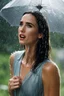 Placeholder: Beautiful 25 year-old Jennifer Connelly standing outside in a rain shower with no rain-coat, umbrella, or hat, with her head tilted up to the sky, her tongue sticking out and catching raindrops