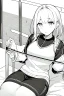 Placeholder: girl on a hospital bed, line arts, greyscale,