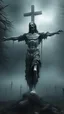 Placeholder: ,surrealism of the dark of a nightmare , hyper photorealistic, hyper detailed bright art color, high resolution, fog, octane render, tilt shift, HDRI Environment, all pictures dark gray, status of Jesus on the cross