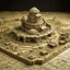 Placeholder: A beige field with a house made out of gears designed in ancient Egyptian hieroglyphics painted by Cai Jia