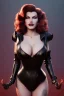 Placeholder: Rita Hayworth as evil queen in black leather, busty, cleavage, curvy, angry, stern look. character design by cory loftis, fenghua zhong, ryohei hase, ismail inceoglu and ruan jia. unreal engine 5, artistic lighting, highly detailed, photorealistic, fantasy