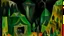 Placeholder: A black and dark green haunted cinema with ghosts near a magma canyon designed in Navajo baskets painted by Paul Klee