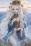 Placeholder: Moon queen long white hair, black robes, blue eyes