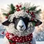 Placeholder: festive Whimiscial sheep in snow, with lights dressed for Christmas in holiday sweater