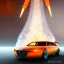 Placeholder: award winning car and driver photograph of a futuristic station wagon dirigible hybrid designed by only one vehicle per image painted metallic orange traveling at a high rate of speed, jet intake off of front center of vehicle and jet exhaust out the rear with bright blue flame, bilaterally symetrical, more a high speed road vehicle