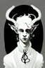 Placeholder: young satyr male albino alchemist with goat horns in the style of Aubrey Beardsley