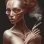 Placeholder: painting of an elegant lady, smoking, textured, anatomically correct