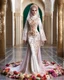 Placeholder: Full body Photography art ,islamic fashion show cat walk gorgeous super model Beautiful woman iranian hijab ,dressing luxury design wedding gown made of flowers ,full of various kinds of flowers,soft colors