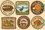 Placeholder: Stickers for a lakeside farmers' market "Good Spirit Market" in a national parks sticker style, featuring illustrations of baked goods and fresh produce