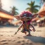 Placeholder: pen outline, hairy pimp groove funk kobold gremlin hippie in running inside big thread mill on beach ,bokeh like f/0.8, tilt-shift lens 8k, high detail, smooth render, down-light, unreal engine