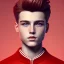 Placeholder: beautiful smooth realistic, effeminate male boy, red hair, full body, 15 y/o, run on dark cosmos background, extremely sharp detail, finely tuned detail, ultra high definition, 8k, unreal engine 5, ultra sharp focus, smile teeth, happy