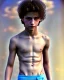 Placeholder: beautiful 12 year old arabic boy with long, curly hair and light blue eyes,shirtless